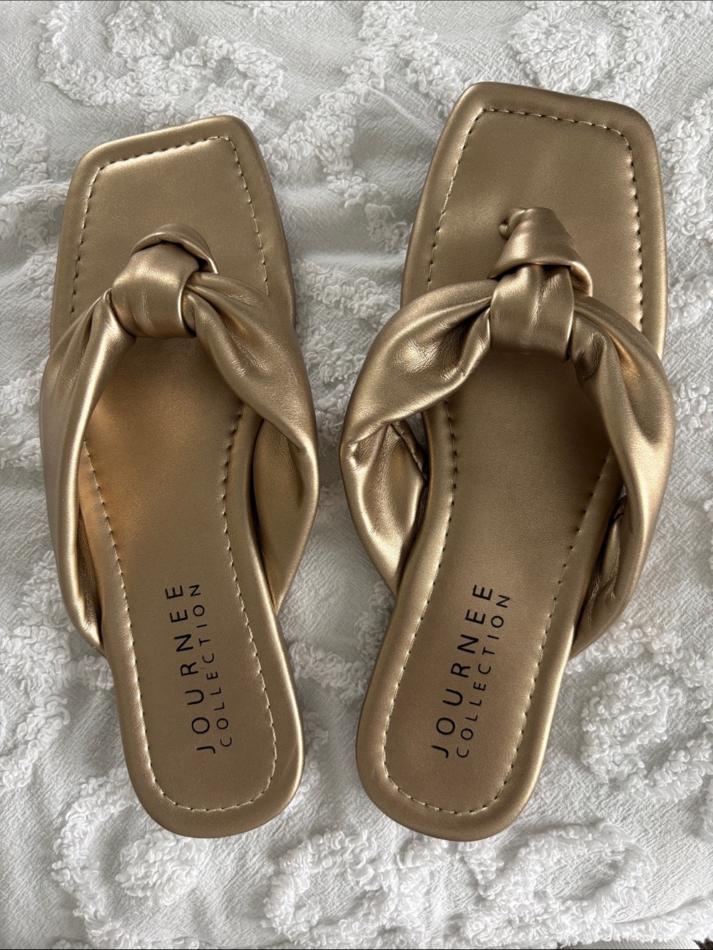 Journee Collection Knotted Slide Sandals in Metallic Gold